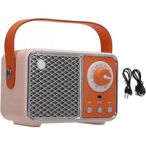 Petite enceinte Bluetooth rétro, mignonne et vintage, rechargeable par USB, portable, sans fil, Bluetooth 5.1, idéale pour la cuisine, la chambre, le bureau et l'extérieur (orange). (1/4)