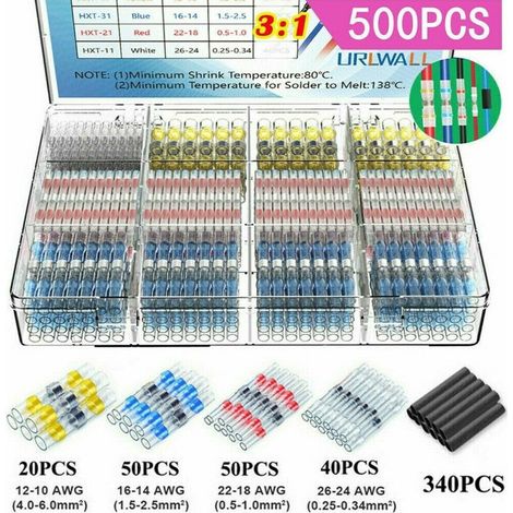 Connecteur Soudure Gaine Rétractable - Étanche Polyoléfine avec Colle Chaude - Pour Marine Automobile Moto - 500 Pièces (1/5)