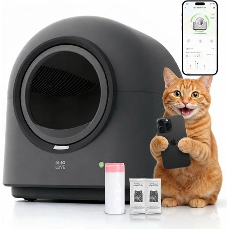 Litière Chat Autonettoyante Automatique, Contrôle APP WiFi, Anti-Odeur, Anti-Pincement, Bac à Litière Intelligent 60L pour Plusieurs Chats, Surveillance du Poids et de la Santé (Gris foncé) (1/5)