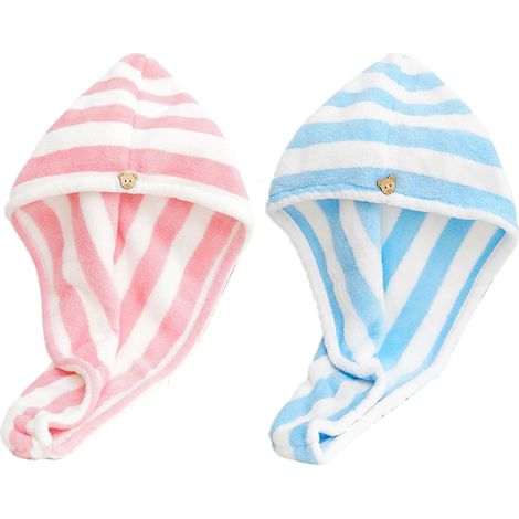 Turban Cheveux - Serviette En Microfibre Rapide Séchage - 25 x 65 cm - Pour Adultes Et Enfants - Lot De 2 (1/5)