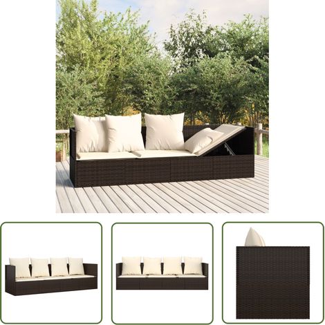 The Living Store Outdoor-Loungebett mit Kissen Braun Poly Rattan - Outdoormöbel - Lounge Bett - Gartenmöbel - Sonnenliege - Relaxsessel (1/5)