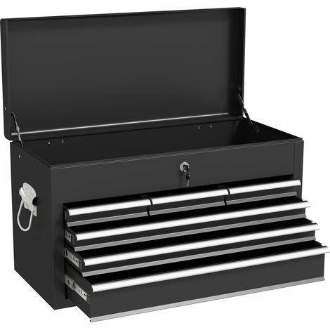 HOMCOM 6 Drawer Tool Chest, Lockable Metal Tool Box with Top Case, Ball Bearing Runners, Portable Toolbox, 600mm x 260mm x 340mm Black