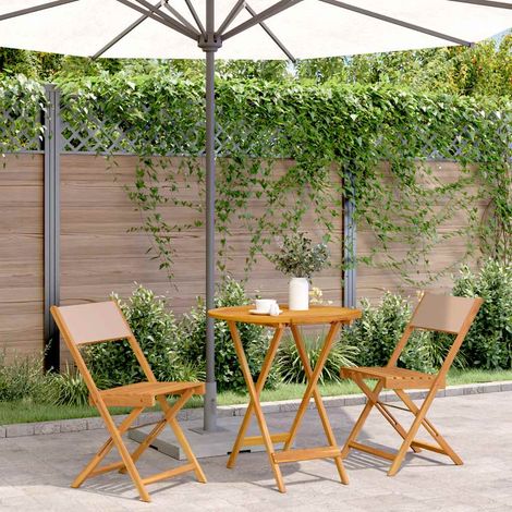 Ensemble bistro 3 pièces pliable en bois d’acacia et tissu taupe pour extérieur, 16.3kg - PANGIVO (1/5)