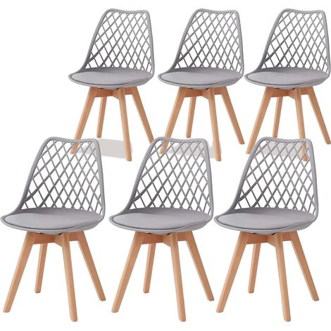 Chaises de salle à manger, siège en cuir rembourré, pieds en bois massif, 6pcs Gris (1/2)