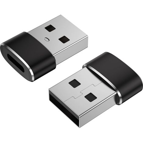 Adaptateur USB C vers USB A 2 pièces, connecteur femelle Type C vers mâle USB, chargeur convertisseur pour iWatch Ultra 9 8 7 SE, iPhone 15 14 13 12 11 Pro Max, iPad Pro Air 9 10 6 Mini (Noir x2) (1/5)