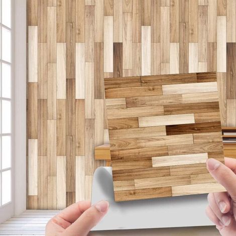 Adhésive Décorative à Carreaux pour Salle de Bains et Cuisine Stickers Carrelage, 20 Pièces Divers Motifs de Grain de Bois imperméables Auto-adhésifs Décoration (20x20cm) (1/5)