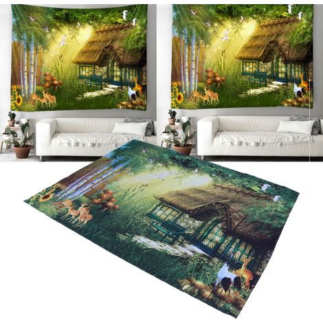Tapis mural à imprimé forestier enchanté TENDANCECRAFT 200x150cm Polyester vert doré tapis de yoga (1/5)