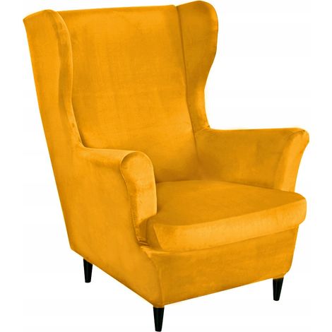 FUNDA DE TERCIOPELO ELÁSTICO COLOR AMARILLO MOSTAZA PARA SILLA CON RESPALDO ALTO [22E7] (1/5)
