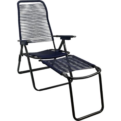 Sdraio Cordonata con Poggiapiedi Richiudibile Sedia a Sdraio da Giardino Filo in Pvc Pieghevole Metallo Poltrona Relax da Esterno Prolunga Blu (1/4)