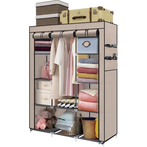 Trintion Canvas Wardrobe for Bedroom, Fabric Wardrobe Clothes Storage with 6 Shelves and Hanging Rail, Upgraded fabric wardrobe with 4 Side Pockets (Black) (1/5)