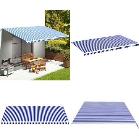Tissu de remplacement pour auvent Bleu et blanc 6x3,5 m - Tissus D'ombrage - Auvent De Jardin - Toile D'auvent - Store Banne - Protection Solaire - Home & Living (1/5)