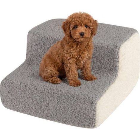 En Mousse Haute Densité Escalier pour Chien 2 Marches Rampe Antidérapante Housse Lavable pour Canapé et Lit Bas Gris (1/5)
