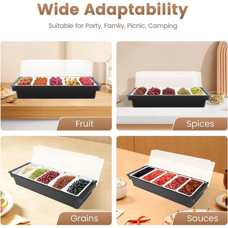 Boîte à ingrédients pour cocktails, condiments, fruits - Lot de 5 - Noir et Blanc - 50 x 10 x 15 cm - Classique - Boîte à fruits (1/5)