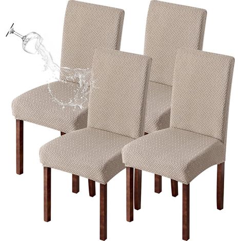 Ensemble de 4 housses de chaises imperméables Genina pour salle à manger et cuisine, style Parson, kaki (1/5)