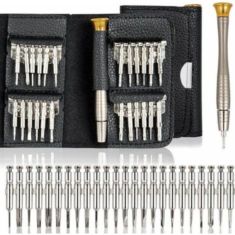 Jeu De 25 Tournevis Pour Pc. Lunettes. Téléphone Portable. Montre. Appareil Photo Numérique. Kits D'Outils De Réparation De Tournevis De Précision Avec Sac En Cuir Noir (1/5)