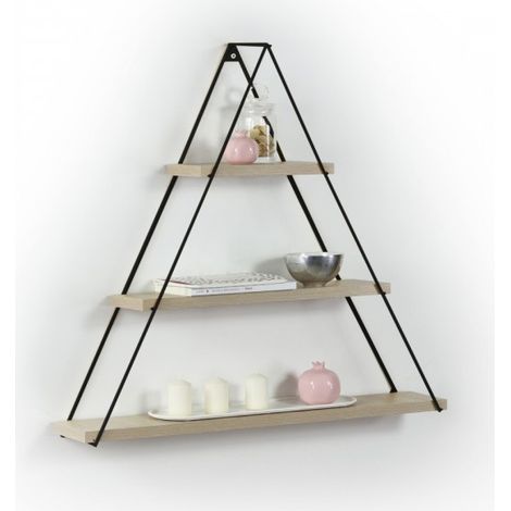Dreieckiges Wandregal Pyramidenvitrine Eiche schwarz cm 74 x 13 x 61 h (1/2)