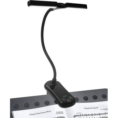 Lampe de pupitre rechargeable avec 14 LED, lampe à pince pour piano, 3 couleurs, 8 niveaux de luminosité, pour pupitres, partitions et lecture, avec câble USB-C