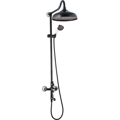 PaulGurkes Aufputz-Duschsystem 30cm Regendusche Retro Schwarz Nostalgie Keramik (1/5)