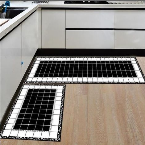 Set di 2 tappetini da cucina, 40x60 cm e 40x120 cm, neri. (1/4)