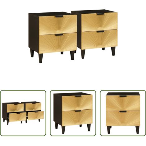 Akazienholz -  Nachttisch 2 pcs Schwarz und Gold 40 x 33,5 x 46 cm (1/5)