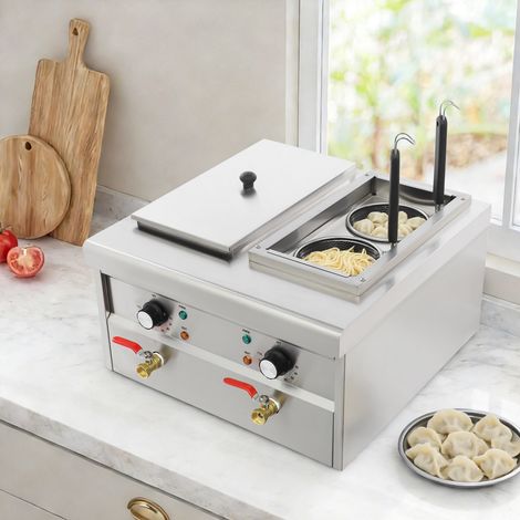 Cuiseur à Pâtes Électrique Professionnel, Double Bassine Indépendant 2 x 2KW, Température Réglable (30-110°C), 4 Paniers Inclus, Inox 201, Pour Restaurant, Snack, Food Truck, Cantine (1/5)