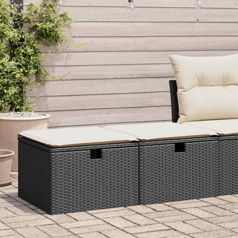 Vidaxl – Salon de jardin 2 places en résine tressée noire – Tabourets avec rangement – Housses amovibles et lavables – Confort extérieur durable (1/5)