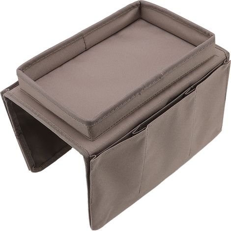 Tablette de Canapé Pliable avec Rangement et Pochettes Latérales en Tissu Oxford 600D