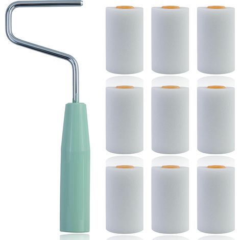 9 Stück kleine weiße Schaumstoff-Farbrollen mit Rollenhalter, Mini-Farbrolle, für DIY-Malerei, Wand, Möbel, Farbroller, Wand-Farbrolle (5 cm)