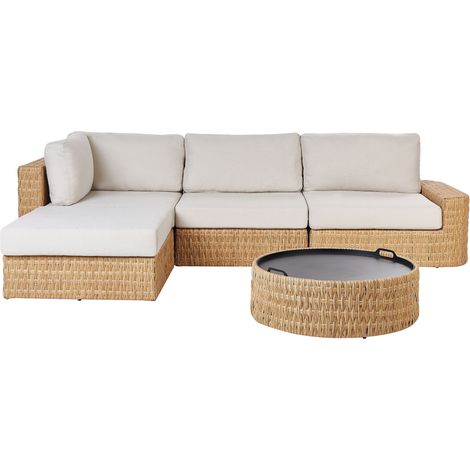 Garten Ecksofa mit Tisch 4-Sitzer OLIVERI rechtsseitig Beige Polyrattan (1/5)