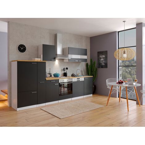 Cuisine Kitchenette Bloc cuisine intégrée Blanc Noir Malia 310 cm Respekta