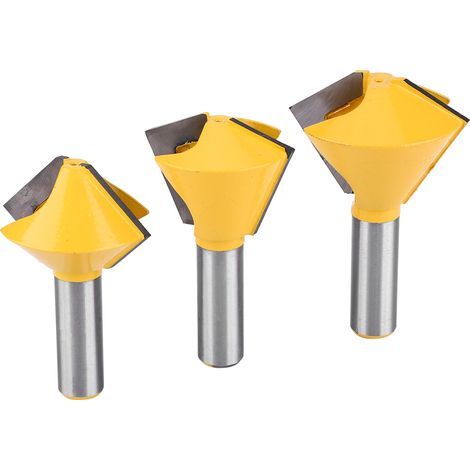 Lot de 3 Fraises à Rainurer en V pour Assemblage Bois, 1/2" Queue, Outil de Menuiserie Professionnel (1/5)