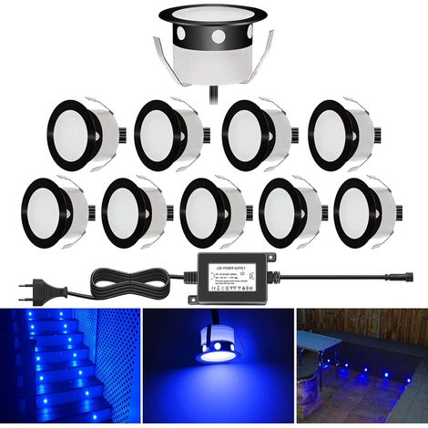 Spots LED Eclairage,Encastrable Extérieur IP67 Acier inoxydable Noir- Spots à Encastrer pour Terrasse Bois Plafond 0,6W DC12V lumière Spot LED Lampe Extérieur [ (bleu, 10 kit) (1/5)