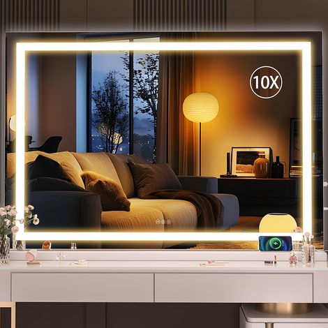 Hasipu Kosmetikspiegel mit Beleuchtung, 120 x 75cm LED Schminkspiegel, Beleuchteter Schminkspiegel mit dimmbaren 3 Modi, Touchscreen Steuerung Kosmetikspiegel Quadratisch Weiß