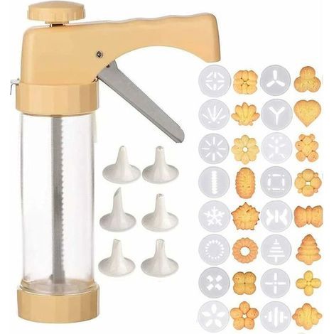 Pastry press, cookie press, decorating syringe with 16 designs and 6 nozzles for cake cookies