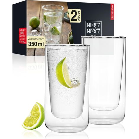 Lot de 2 verres à double paroi de 350 ml – Verres à double paroi pour cocktails, eau, thé, café ou longues boissons – Passe au lave-vaisselle (1/5)