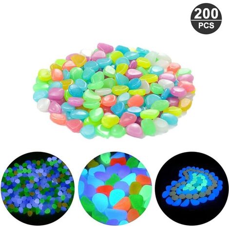 Galets Lumineux Solaires, 200 Pièces Cailloux Colorés Aquarium, Galets Fluorescents dExterieur, Pierres Décoratives pour Jardin Aquarium Parc, Résine Synthétique, Couleur Mélangée (1/4)