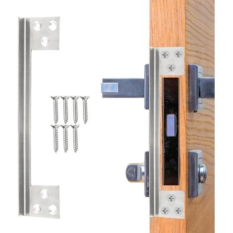 Plaque de Protection de Loquet de Porte, Plaque de Renfort en Forme de L de 17,8 cm, Plaque de Protection de Loquet de Porte de Sécurité en Acier Inoxydable pour Portes à Ouverture Extérieure