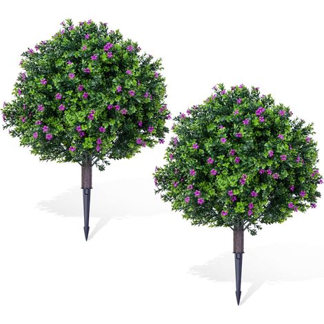 Lot de 2 arbres topiaires artificiels réalistes - Plantes décoratives en boule de cèdre - Résistants aux UV - Pour supplémentaireérieur/intérieur, jardin, terrasse, entrée - Vert (1/5)