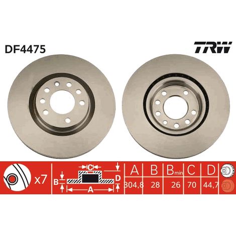 Lot de 2 Disques de frein TRW Automotive DF4475 FIAT 51757229 517572290