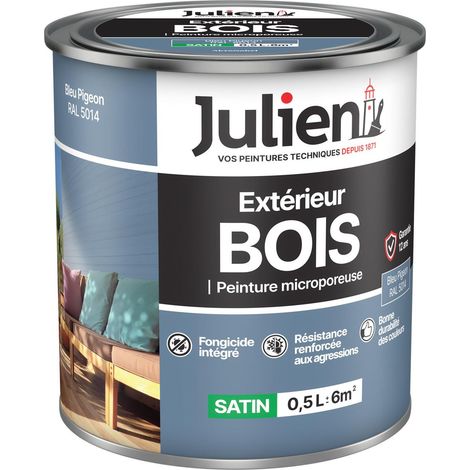 Julien Peinture Bois Microporeux Extérieur Satin - Portes, fenêtres, portails, mobilier de jardin - Bleu Pigeon 0,5 L (1/5)