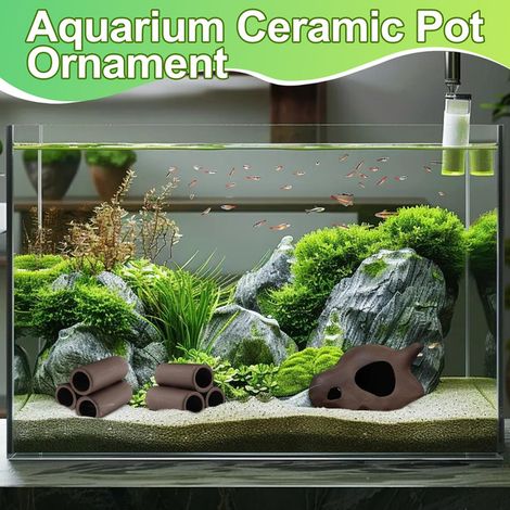 Décoration d'aquarium en céramique Grotte cachée pour poissons et crevettes Tubes de ponte et abri pour faune aquatique (1/5)