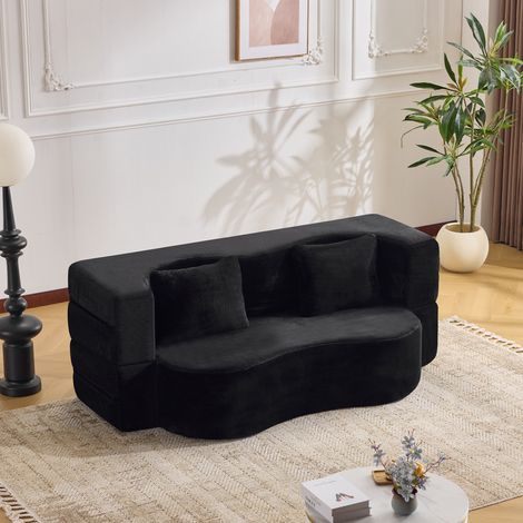Divano letto futon pieghevole 2 in 1 180 x 55 x 70 cm in schiuma nera con 2 cuscini OKWISH (1/5)