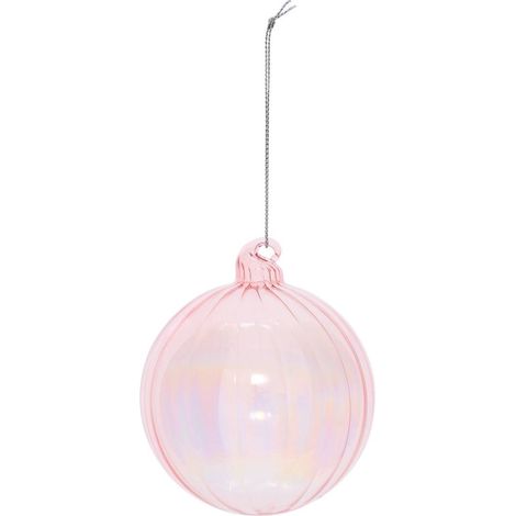 Boule de Noël en verre rose striée D. 80 mm - Feeric lights & christmas (1/2)