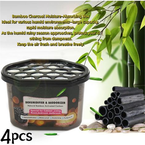 4pcs Déshydratant au charbon actif Élimine l'humidité et les odeurs Boîte absorbant l'humidité, idéale pour les salles de bain et les placards (1/5)