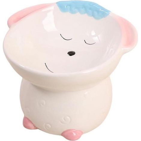 Ergonomic Raised Tilted Ceramic Cat Bowl, Neck Pain Relief Feeding Bowl for Cats