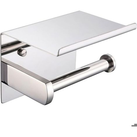 Moderno porta carta igienica in acciaio inox cromato (SUS 304) con ripiano e telefono, adatto per cucina o bagno, F928-03B (1/3)