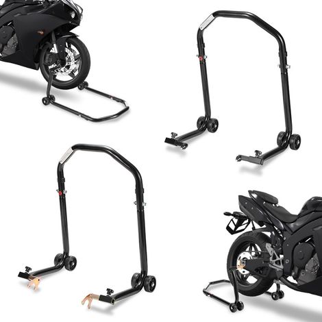Cavalletti per moto Cric per moto anteriore e posteriore Cavalletti per moto neri, ausilio per il montaggio 2 pz. (1/5)