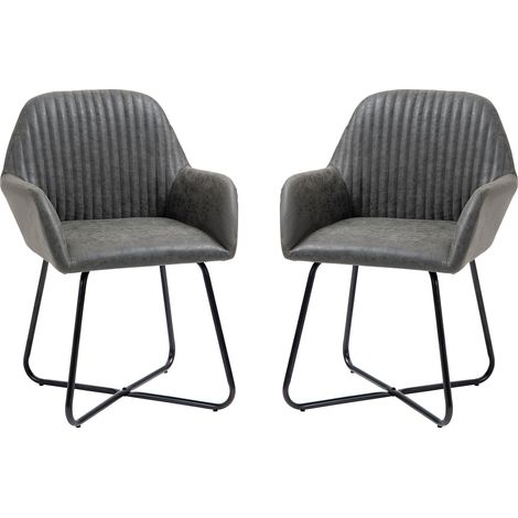 Set 2 Sedie Imbottite 60x56,5x85 cm in Similpelle Grigie (1/5)