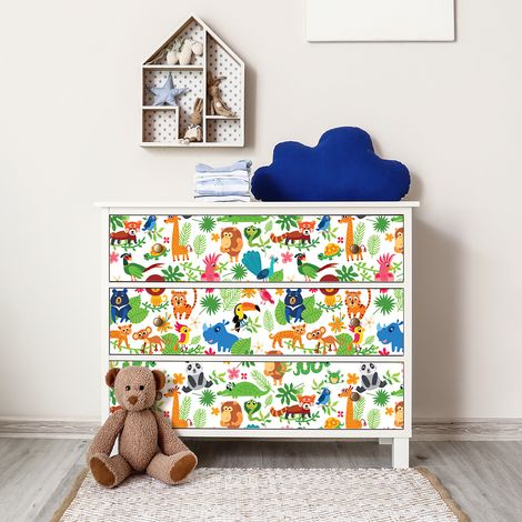 Sticker meuble enfant animaux dans la jungle 40 x 60 cm (1/5)