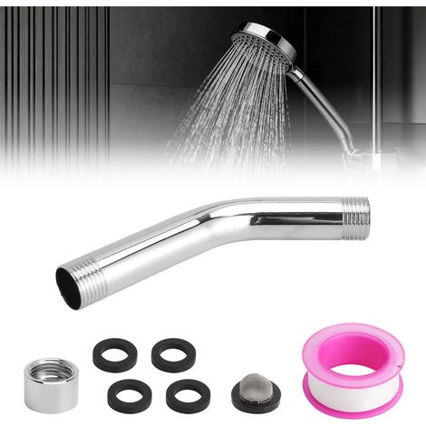 Tuyau d'Extension de Pommeau de Douche en Acier Inoxydable G1/2" Universel - 15 cm - Angle 45° - Finition Chromée - avec Accessoires de Montage (1/5)